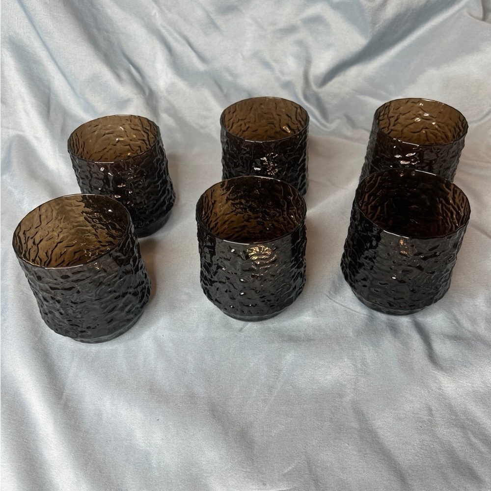 Lenox Crystal Impromptu Brown Crinkle Rocks Glasses, Vintage Lenox Barware - Picture 2 of 4